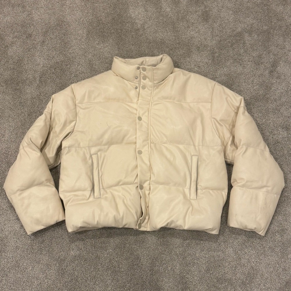 MOTHER The Drop Pillow Talk Puffer Jacket vegan leather white ecru size large - Picture 7 of 16